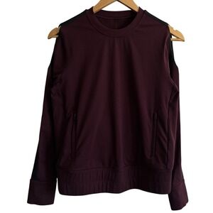 Lululemon Maroon Cold Shoulder Zip Pockets Pullover Scuba Sweatshirt Sz S/M #379